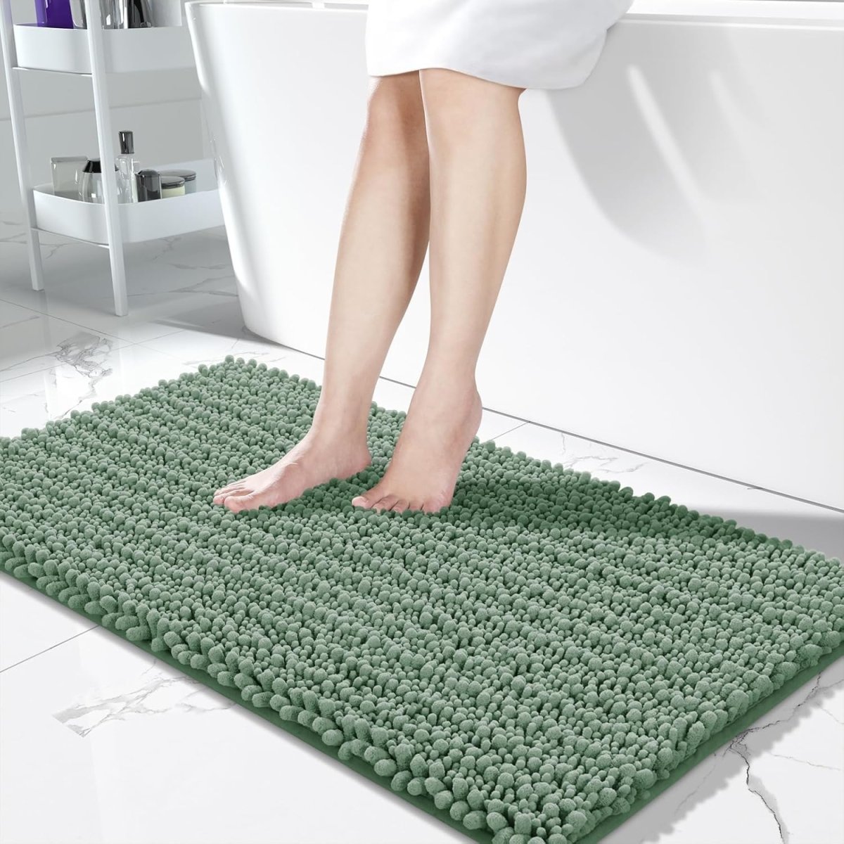 Yimobra Bathroom Rugs Non Slip Washable - Ultra Soft Absorbent Chenille Bath Mat, Quick Dry Shaggy Floor Carpet for Tub Shower, Gray Home Decor Accessories, 24x17 Inch - Homesidy.com