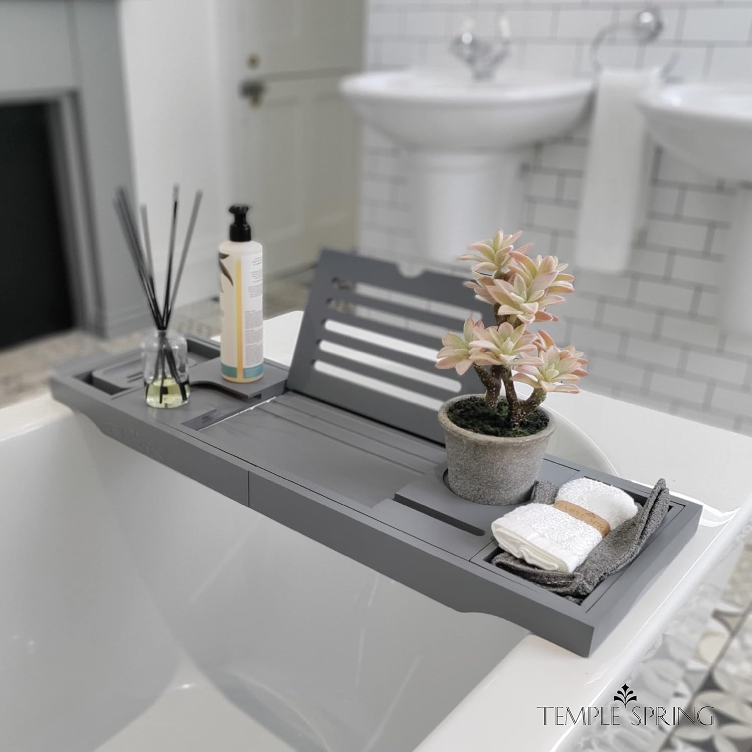 Temple Spring Wooden Bathtub Tray, Bamboo Bathroom Accessories, Bath Tray for Tub, at Home Spa Essentials, Board for Tub Table, Bath Caddy for Bathtub Accessories &amp; Bathroom Essentials – Natural - Homesidy.com