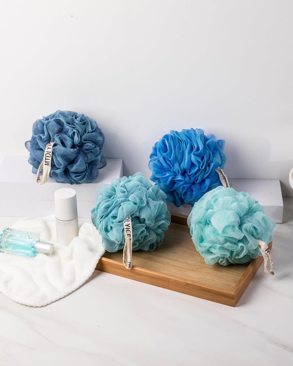 MTDLYICE Loofah Sponge, XXL Large Loofah 100g 4 Pack, Bath Sponge Soft Mesh Shower Loofah for Men, Body Scrub, Shower Pouf Bath Accessories, for Body Wash, Soap (Blue Gray) - Homesidy.com