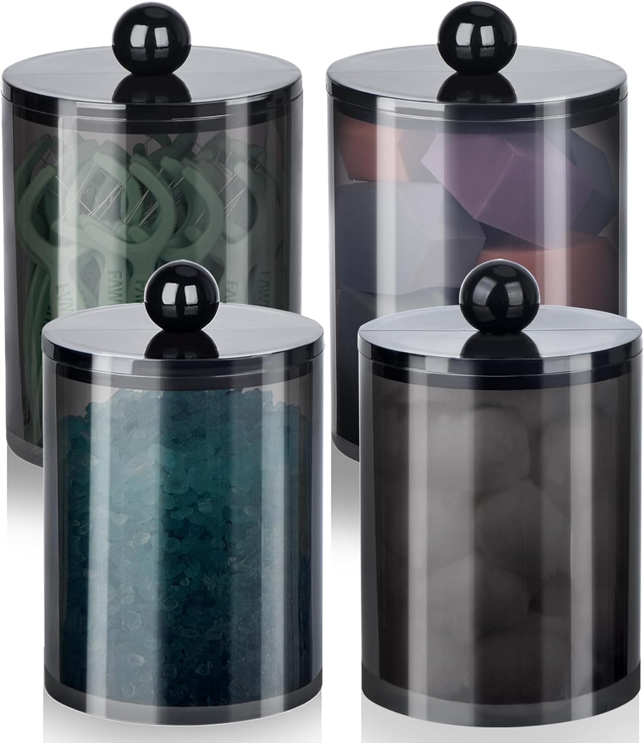 XIPENGKEJI 2 Pack Qtip Holder,Canister Apothecary Jar Set, Bathroom Jars with Lids Set for Cotton Swabs, Balls, Pads, Floss Picks,10oz - 12oz Plastic Canisters Restroom Bedroom Vanity Organizer(Black) - Homesidy.com