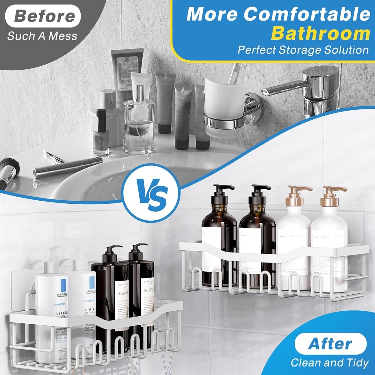 EUDELE 5 - Pack Rustproof Stainless Steel Shower Caddy Set– No Drill Adhesive Bathroom Organizer, Space - Saving Shower Shelves for Apartment Essentials, Bathroom/Kitchen Storage Home Decor - L Size - Homesidy.com