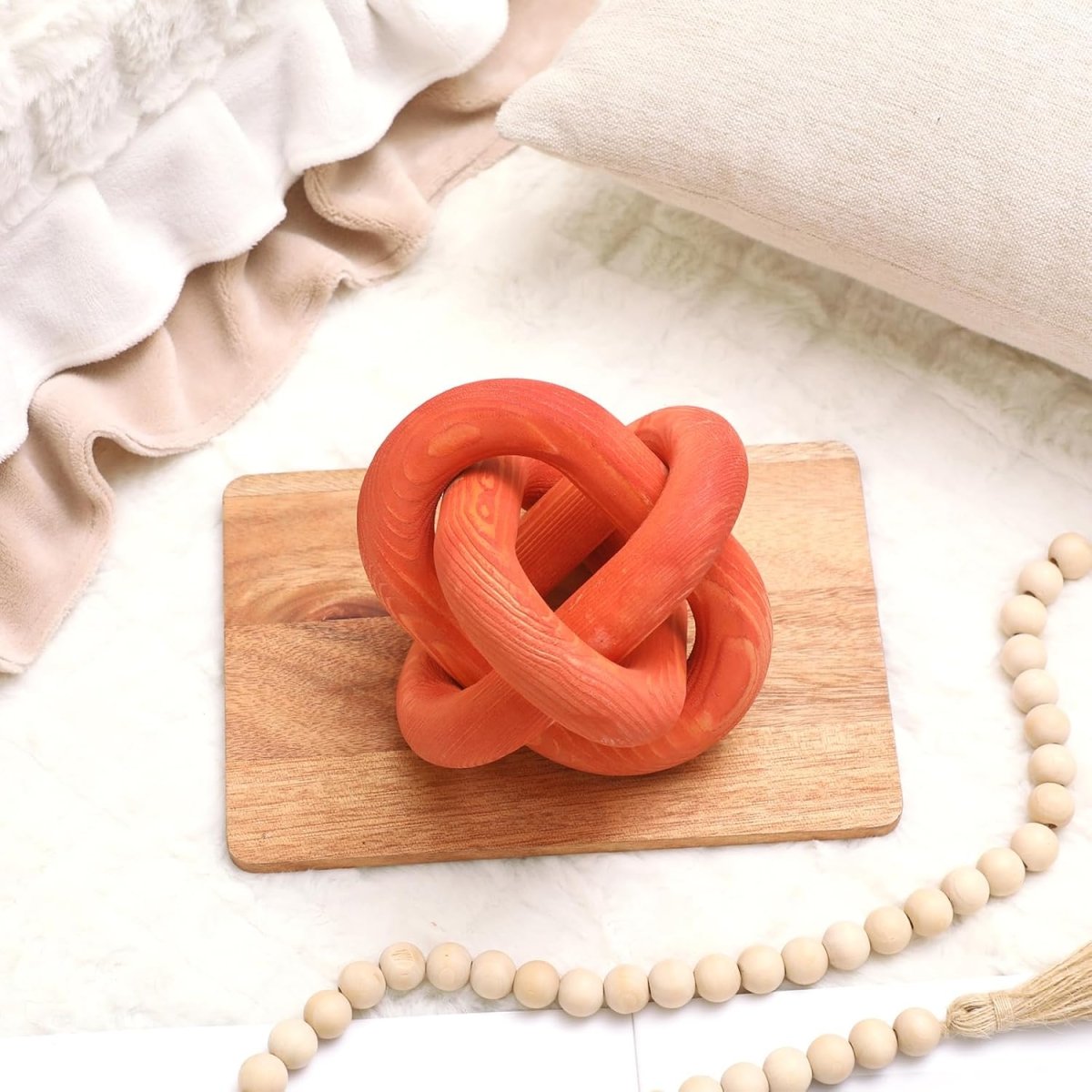 Yalikop 3 Link Wood Knot Decor - Hand Carved Coffee Table Decoration, Boho Chain Link Decor, Modern Shelf, Rustic Objects for Home Living Room Bedroom(White) - Homesidy.com