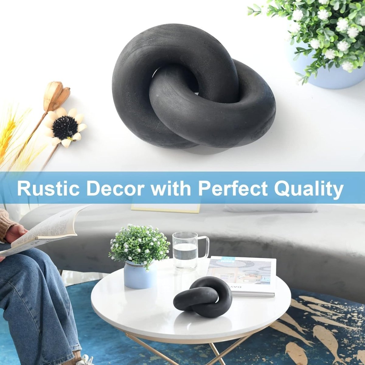 YiLiiod Wood Coffee Table Decor for Living Room, Hand Carved Chain Link Decoration, Modern Farmhouse and Boho Style Object - Homesidy.com