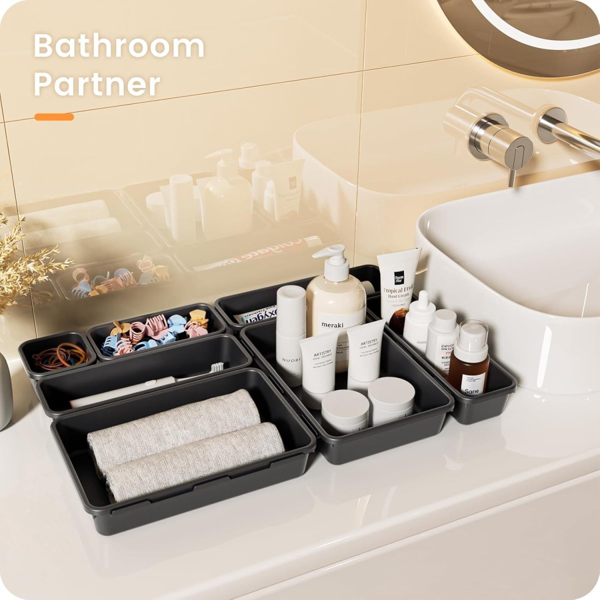 A - LuGei 【Military Grade Drawer Organizer, 【𝟱𝗦𝗶𝘇𝗲】 Makeup organizer, 【Holds 177 Items】 Bathroom Organizers and Storage, Organization and Storage, Desk Drawer Organizer for Bathroom Vanity - Homesidy.com