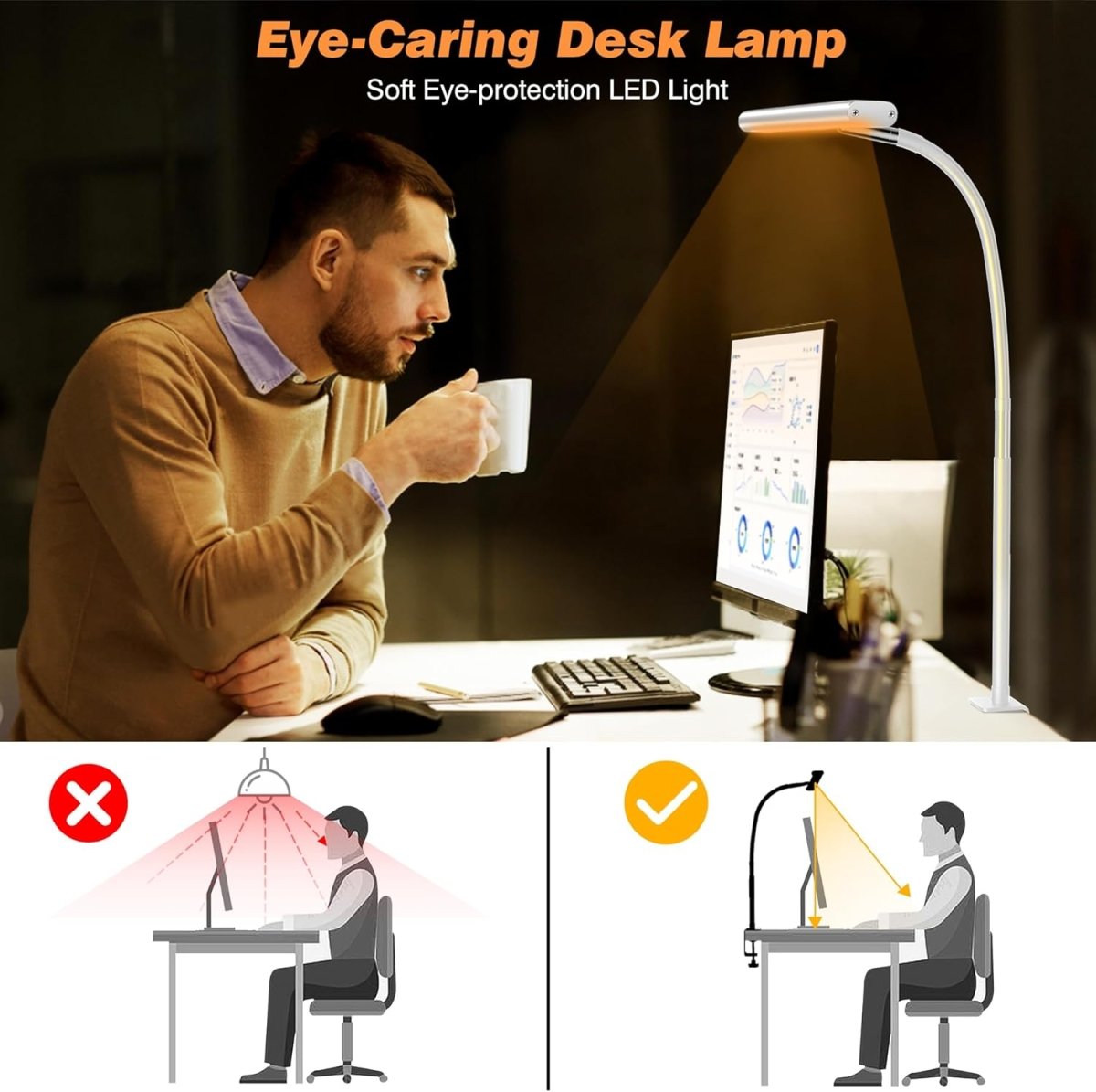Airlonv LED Desk Lamp for Office Home, Eye - Caring Desk Light with Stepless Dimming Adjustable Flexible Gooseneck, 10W USB Adapter Desk Lamp with Clamp for Reading, Study, Workbench (Black) - Homesidy.com