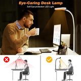 Airlonv LED Desk Lamp for Office Home, Eye - Caring Desk Light with Stepless Dimming Adjustable Flexible Gooseneck, 10W USB Adapter Desk Lamp with Clamp for Reading, Study, Workbench (Black) - Homesidy.com