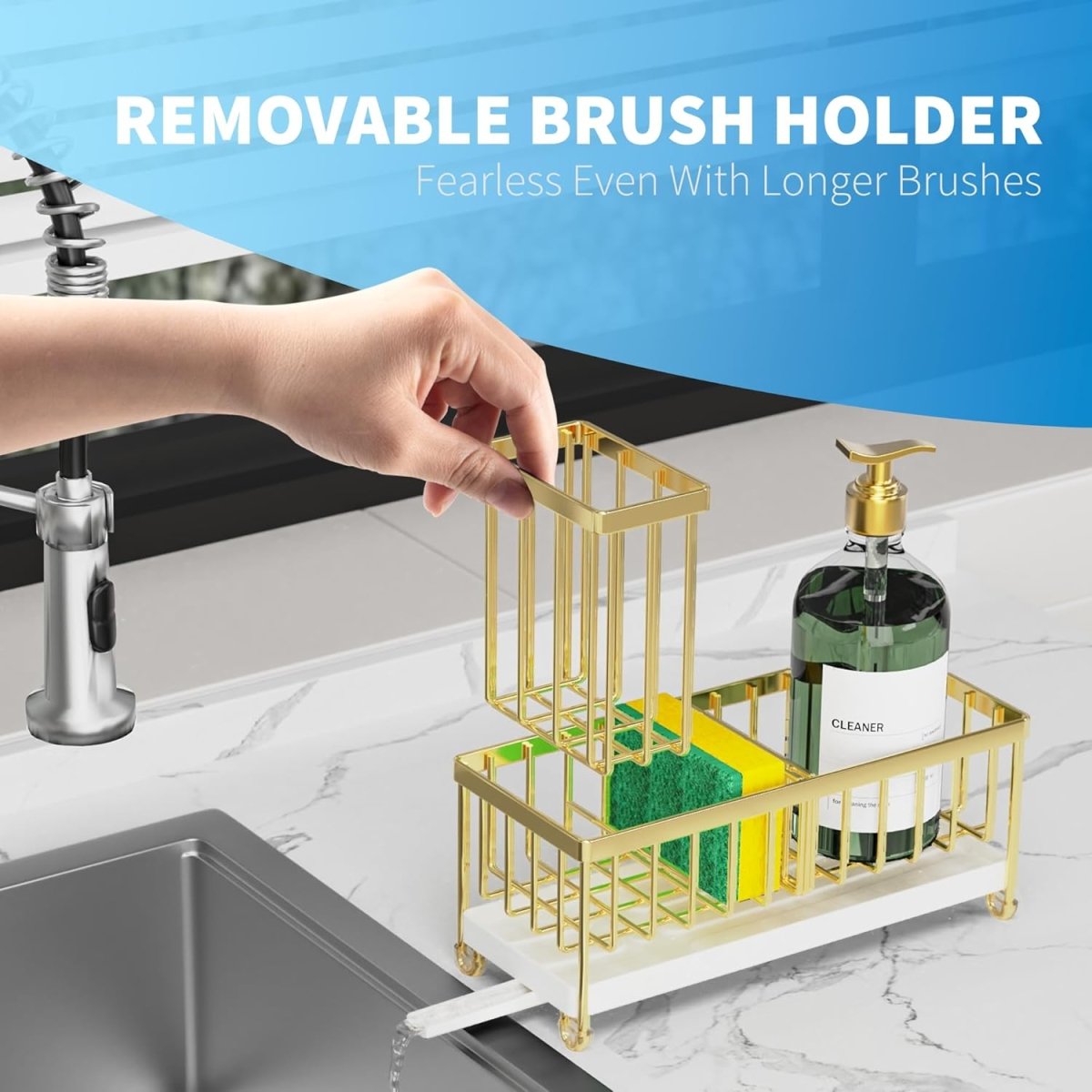 Cisily Black Sponge Holder for Kitchen Sink, Sink Caddy Organizer with High Brush Holder, Kitchen Countertop Organizers and Storage Essentials, Rustproof 304 Stainless Steel, Soap Dispenser Organize - Homesidy.com