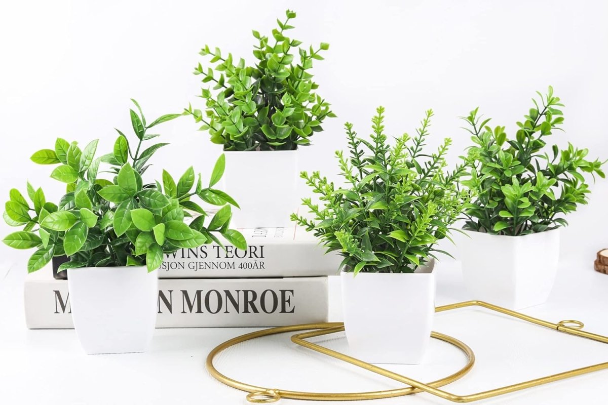 Der Rose 4 Pack Fake Plants Mini Artificial Greenery Potted Plants for Home Decor Indoor Office Table Room Farmhouse Bathroom Decor - Homesidy.com