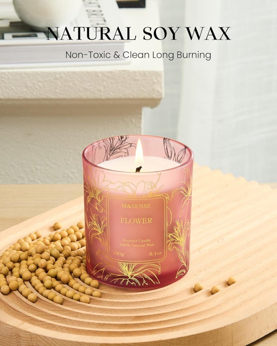 M&amp;SENSE Vanilla Scented Candles, Vegan Soy Candles, Creamy Naturally Scented, 8.1oz 42 - Hour Slow Burning Time, Toxic Free Winter Relaxing Sleep Thanksgiving Christmas Fancy Gift for Home Decor - Homesidy.com