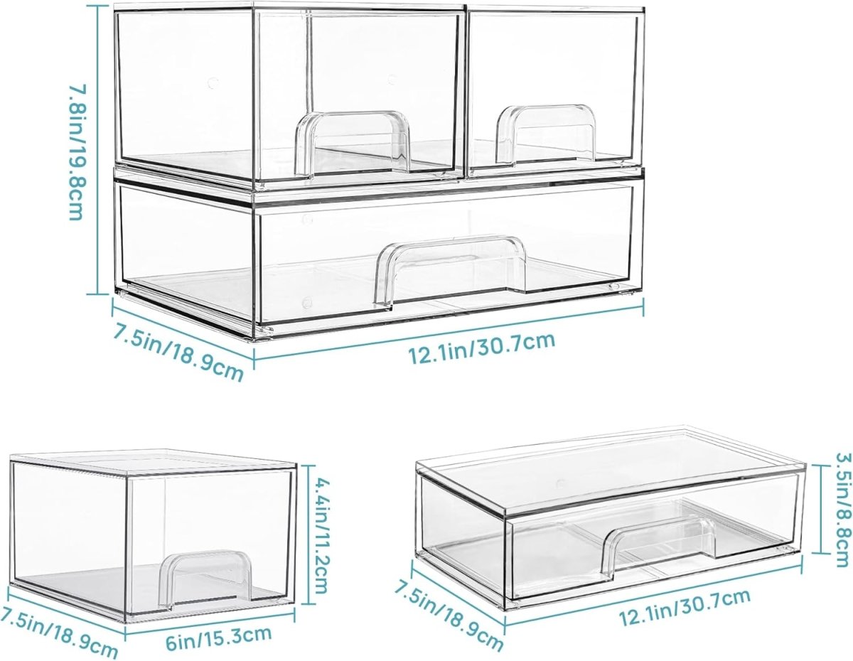 Vtopmart Stackable Storage Drawers Set of 5, Clear Plastic Organizer Bins for Baby Bottle, Beauty Supplies Storage, Ideal for Kichen Countertop, Vanity, Bathroom, Cabinet, Pantry Organization - Homesidy.com