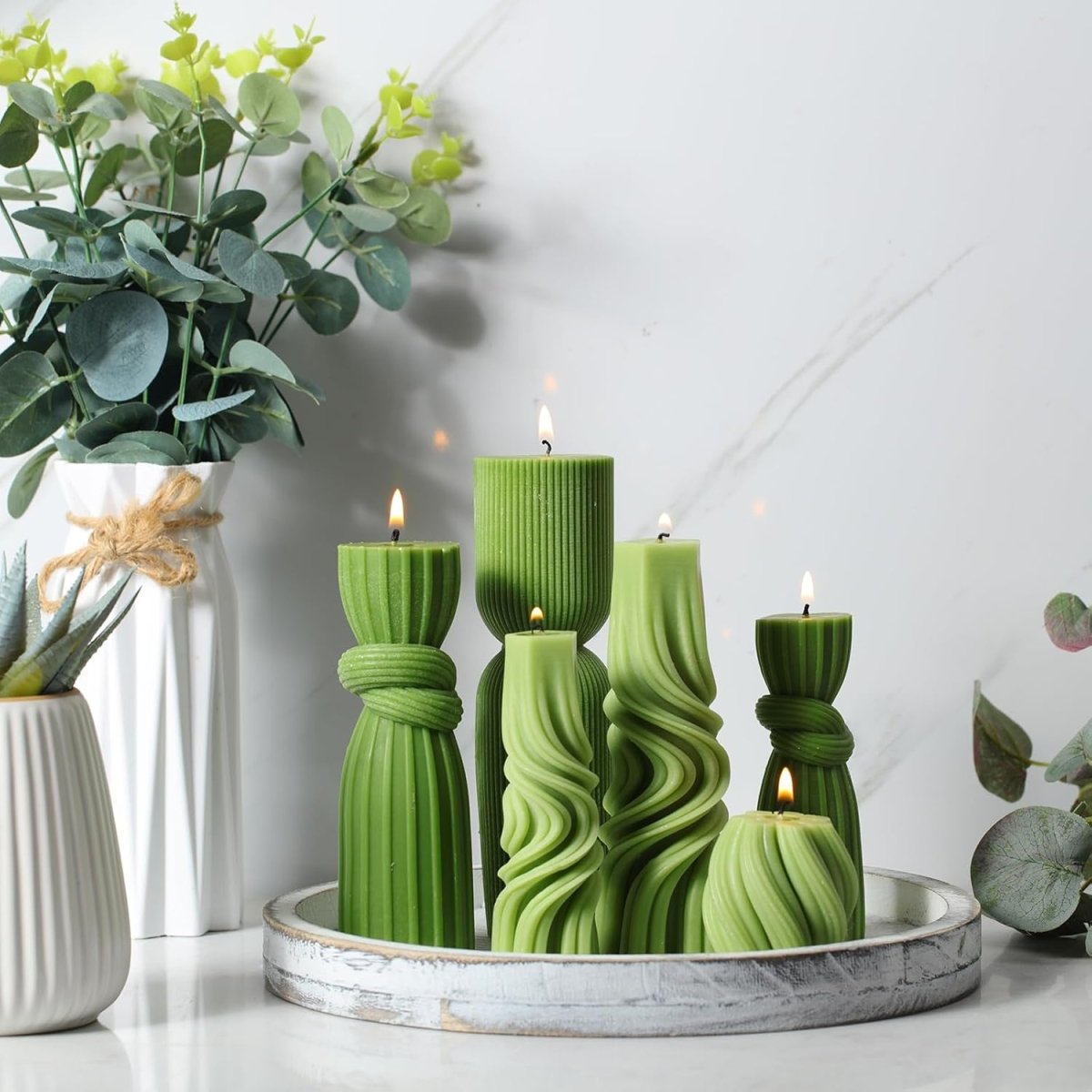 Threlaco 6 Pcs Pillar Candles Modern Aesthetic Ribbed Decorative Candle Set Cute Soy Wax Scented Ribbed Decor for Home(White,2.36 - 6.89 Inch) - Homesidy.com