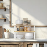 NEX Bamboo Kitchen Cabinet and Counter Shelf Organizer, Stackable &amp; Expandable, Set of 4, White and Natural - Homesidy.com