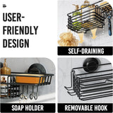 LEVERLOC Shower Caddy Suction Cup, 2 Pack Shower Shelves for Inside Shower with Hooks &amp; Soap Holder, NO - Drilling Bathroom Shower Organizer, Rustproof Meatl Shower Holder Storage, Black - Homesidy.com