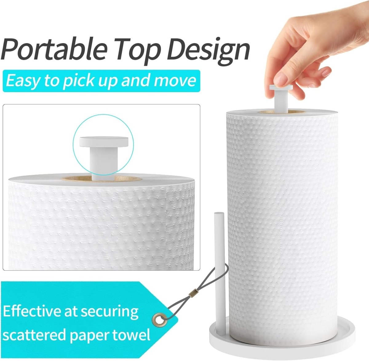 Paper Towel Holder Countertop, Standing Paper Roll Holder with Anti Slip Weighted Base, Stainless Steel Freestanding Paper Towel Holder for Kitchen, Black - Homesidy.com