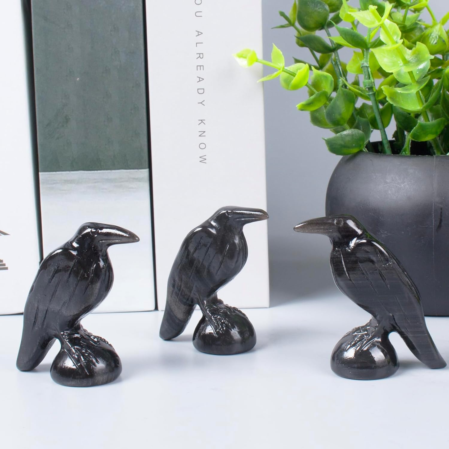 QLRSUXN Natural Black Obsidian Raven Figurines,2 Inch Healing Crystal Animal Statues,Lucky Guardian Pocket Crow Figurines as Women’s Gifts,Raven Statues for Office Home Decor and Ornament. - Homesidy.com