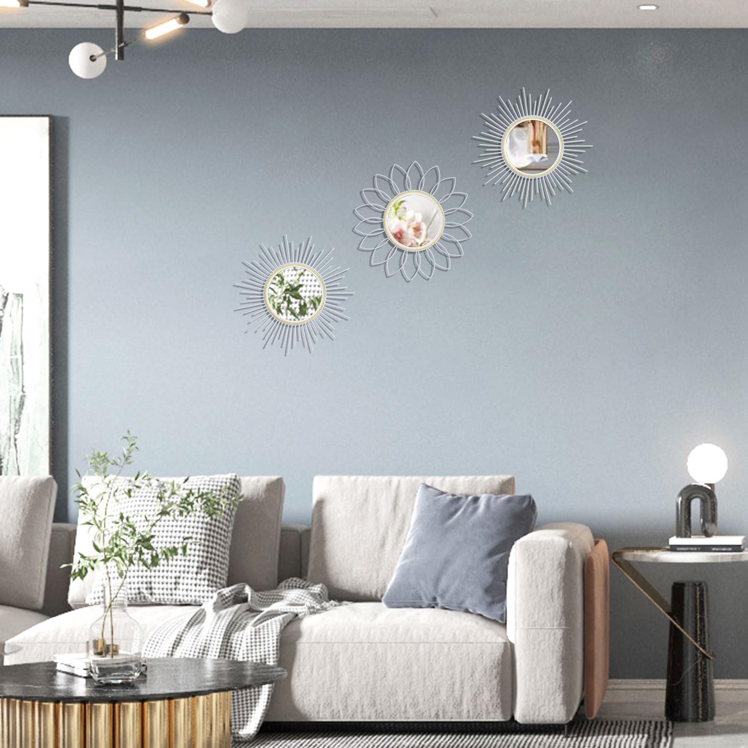 3 Pack Metal Mirrors for Wall Sunburst Wall Mirrors Home Décor Decorative Hanging Wall Art for Living Room Bedroom Entryway (Gold, Flower Sunburst) - Homesidy.com