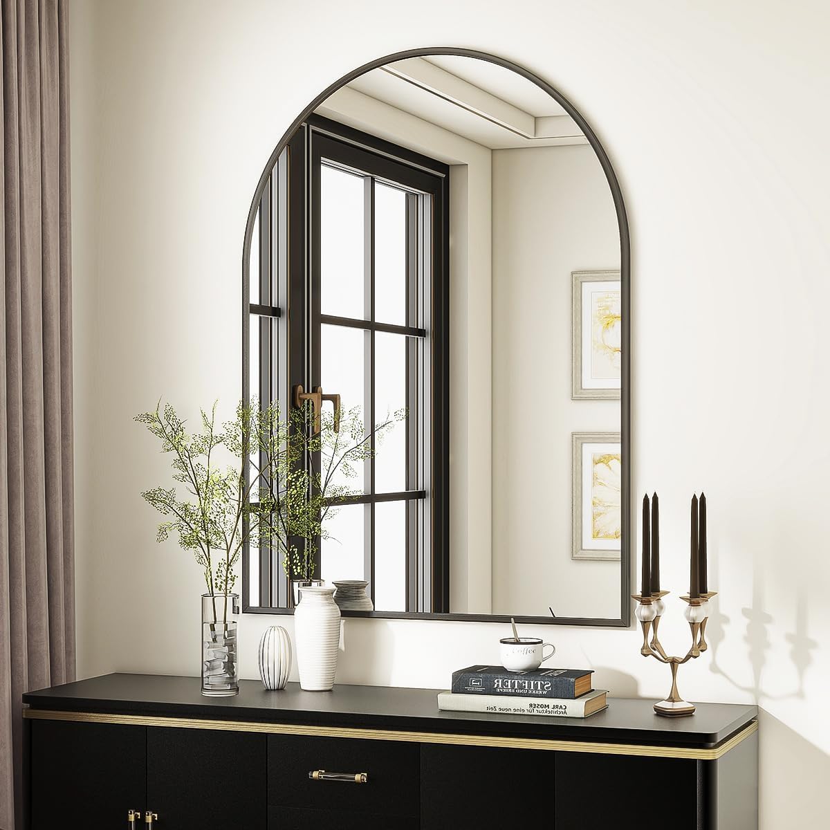VooBang Arched Wall Mirror, 30 x 38 inch Arch Bathroom Mirror, Wall Mounted Vanity Mirror with Arch Metal Frame, Modern Bathroom Vanity Mirror for Bedroom, Living Room, Hanging or Leaning, Black - Homesidy.com