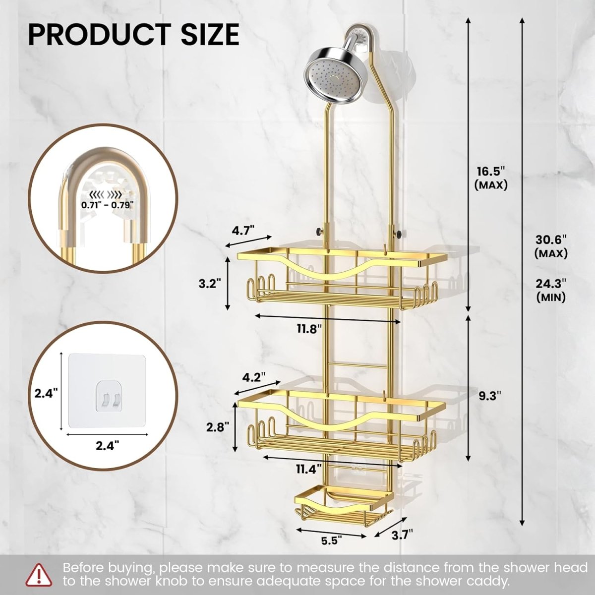 Shower Caddy Hanging Adjustable Shower Caddy, Rustproof Shower Organizer Extended Length Shower Caddy Over Shower Head with Hooks Soap Holder, Large Capacity Anti - Swing Bathroom Organizer, Black - Homesidy.com