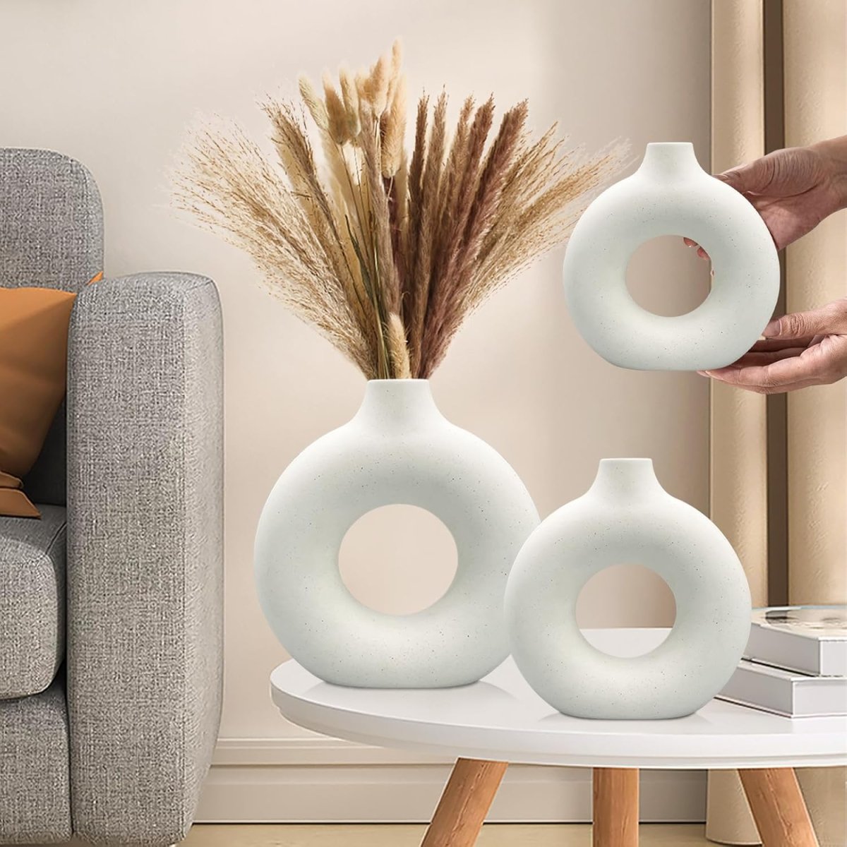 Ceramic Vases Set of 2,Modern Vases for Home Decor, White Boho Style for Living Room Kitchen Mantle Bedroom Dining Table Office Farmhouse Decorative Design - Homesidy.com