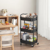 Sywhitta 3 - Tier Plastic Rolling Utility Cart with Handle, Multi - Functional Storage Trolley for Office, Living Room, Kitchen, Movable Storage Organizer with Wheels, White - Homesidy.com