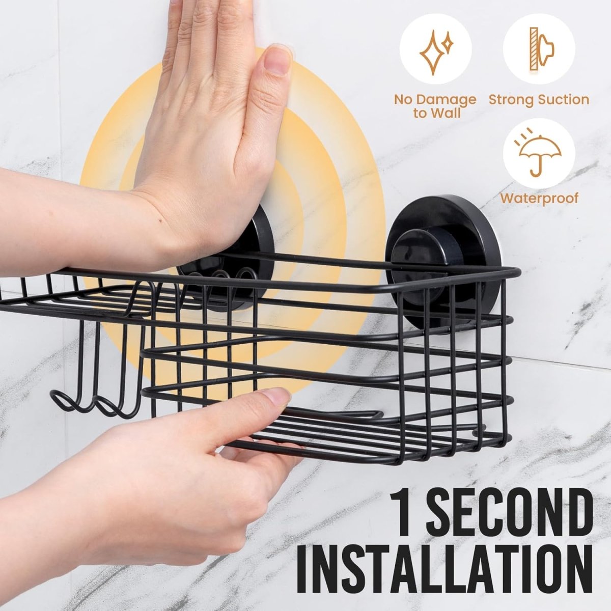 LEVERLOC Shower Caddy Suction Cup, 2 Pack Shower Shelves for Inside Shower with Hooks &amp; Soap Holder, NO - Drilling Bathroom Shower Organizer, Rustproof Meatl Shower Holder Storage, Black - Homesidy.com
