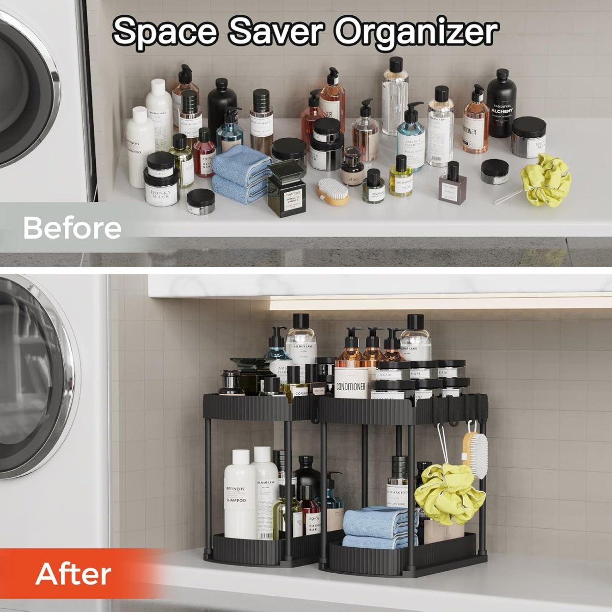 Ukeetap Multi - Purpose Pull - Out Storage Organizers, Under Sink/Cabinet Organizers and Storage for Bathroom &amp; Kitchen, Black, 12.8 Inches, 2 Packs - Homesidy.com