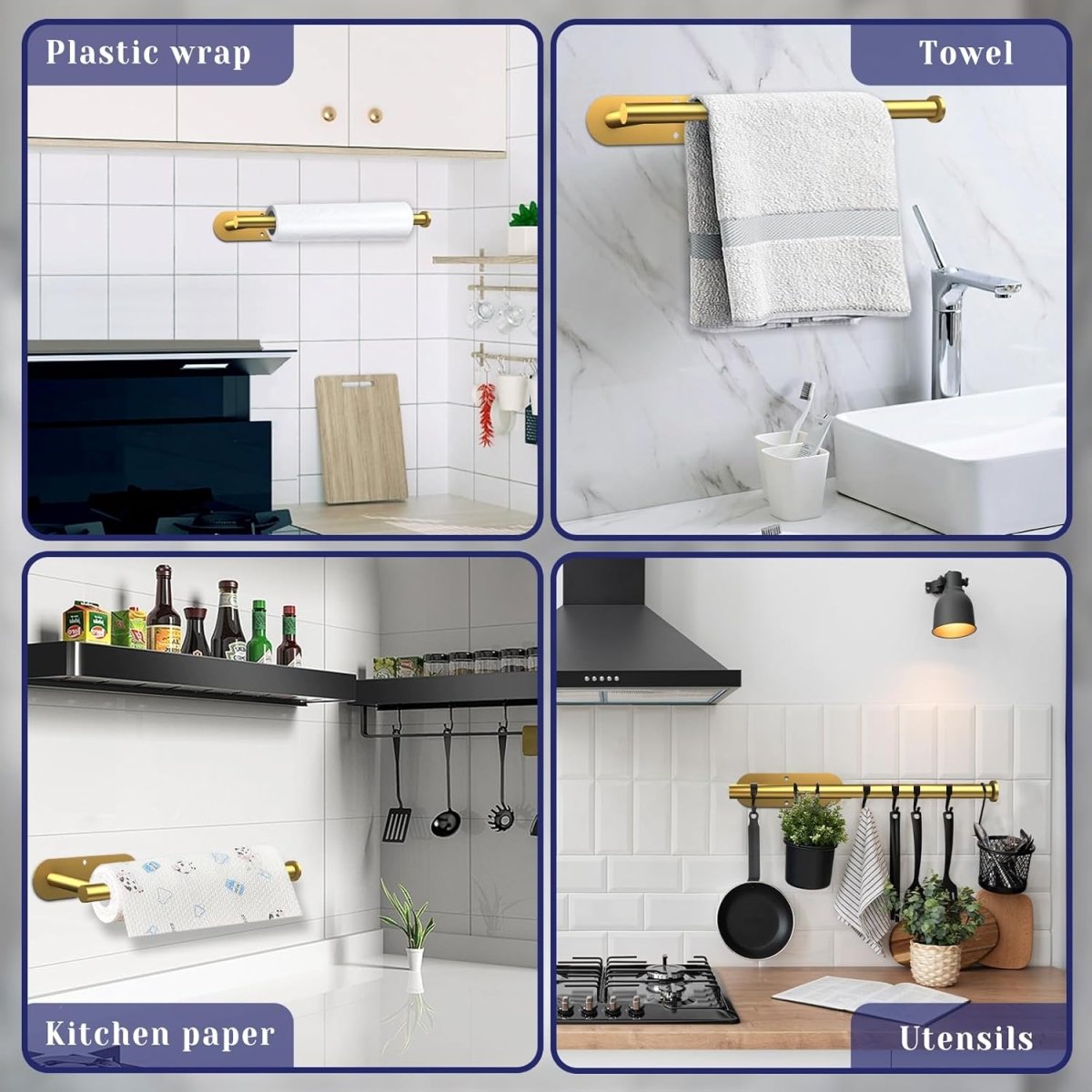 Paper Towel Holder, Self Adhesive or Drilling Paper Towel Holder Under Cabinet, Stainless Steel Black Paper Towel Holders Wall Mount for Kitchen, Bathroom, Sink, Pantry, Fridge - Homesidy.com