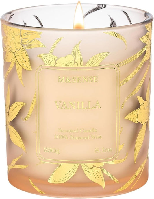 M&amp;SENSE Vanilla Scented Candles, Vegan Soy Candles, Creamy Naturally Scented, 8.1oz 42 - Hour Slow Burning Time, Toxic Free Winter Relaxing Sleep Thanksgiving Christmas Fancy Gift for Home Decor - Homesidy.com