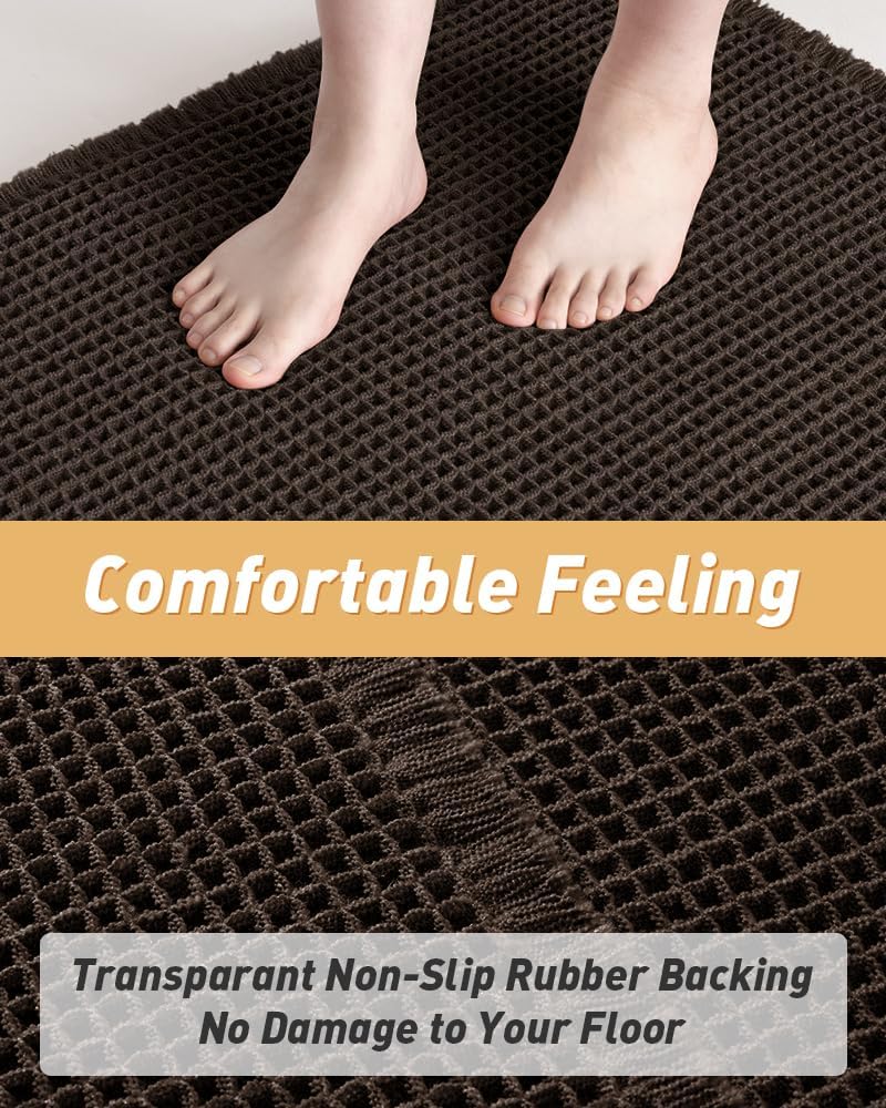 AMOAMI Upgraded Waffle Bath Mat, Super Absorbent Non Slip Bath Mats for Bathroom Floor, Machine Washable Bathroom Rugs with Tassels, Rubber Backed Bathroom Mats, Ultra Soft, 18&34; x 30&34;, Brown - Homesidy.com