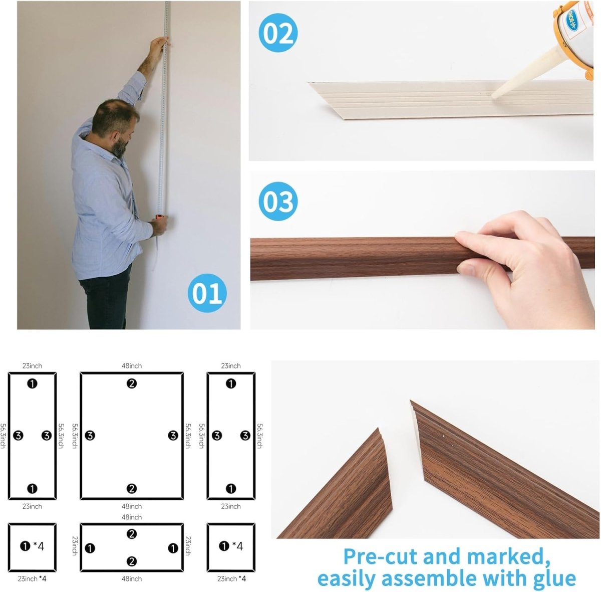 Art3d Pre - Cut Wall Molding Set of 6 pcs, Ready - to - Assemble Wainscoting Panels for Interior Wall Décor Living Room Bedroom Accent Wall - Installed with Glue, 3 Top 3 Bottom - Homesidy.com