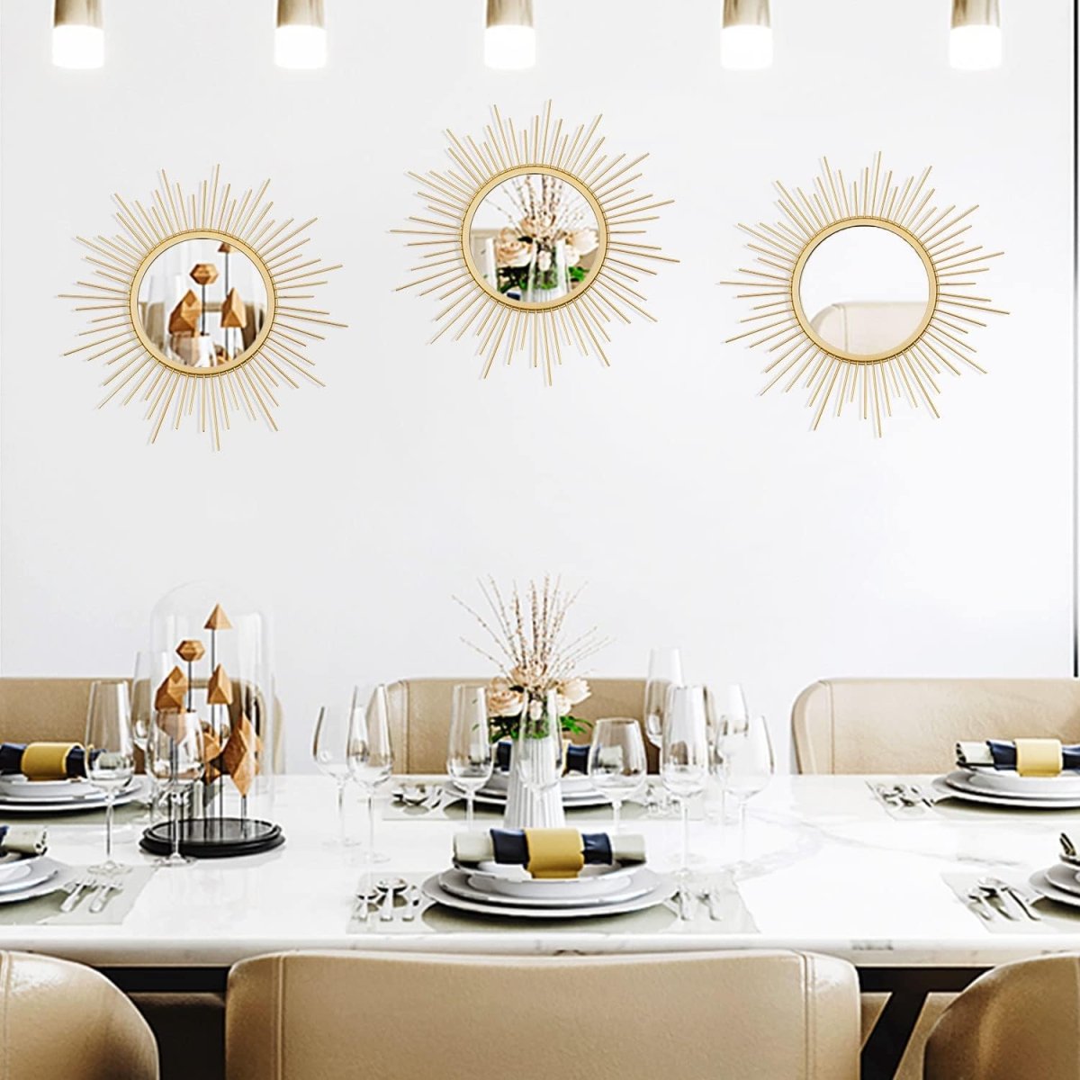 3 Pack Metal Mirrors for Wall Sunburst Wall Mirrors Home Décor Decorative Hanging Wall Art for Living Room Bedroom Entryway (Gold, Flower Sunburst) - Homesidy.com