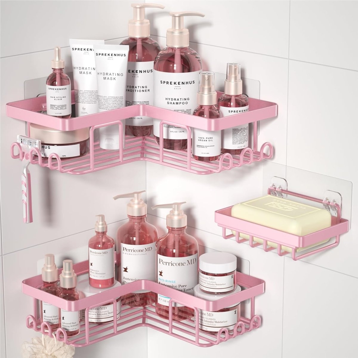 YASONIC Corner Adhesive Shower Caddy, with Soap Holder and 12 Hooks, Rustproof Stainless Steel Bathroom Organizer, No Drilling Wall Mounted Rack, Black, 3 - Pack - Homesidy.com