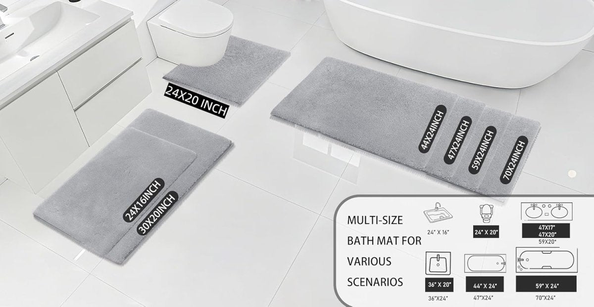 MINIDEAR Bathroom Rugs 24x17 Light Grey - Thick Elastic Foam Bath Mat, Ultra Soft &amp; Plush Fluffy, Non - Slip, Quick Dry, Absorbent Washable Floor Microfiber Mat for Tub, Home Decor Accessories - Homesidy.com