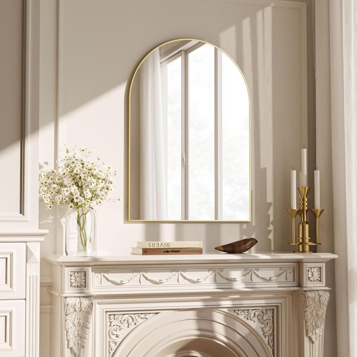 VooBang Arched Wall Mirror, 30 x 38 inch Arch Bathroom Mirror, Wall Mounted Vanity Mirror with Arch Metal Frame, Modern Bathroom Vanity Mirror for Bedroom, Living Room, Hanging or Leaning, Black - Homesidy.com