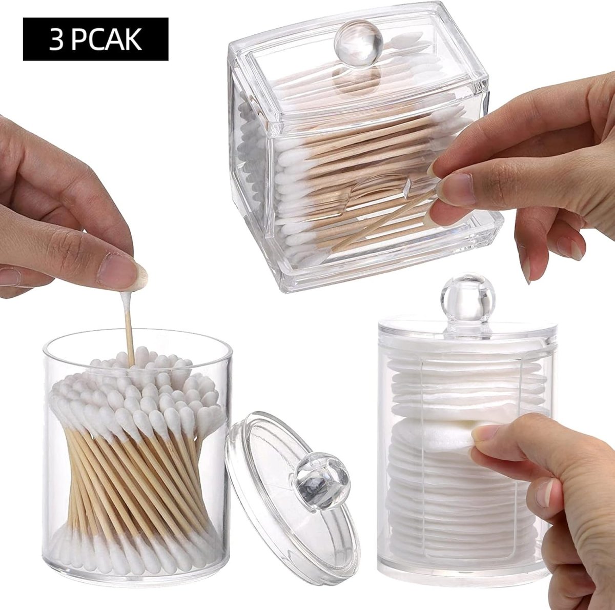 Tbestmax Qtips Holder Bathroom Container, 10 OZ Cotton Ball/Swabs Dispenser, Apothecary Jar Organizer for Storage Brown Wood Lids - Homesidy.com
