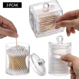 Tbestmax Qtips Holder Bathroom Container, 10 OZ Cotton Ball/Swabs Dispenser, Apothecary Jar Organizer for Storage Brown Wood Lids - Homesidy.com