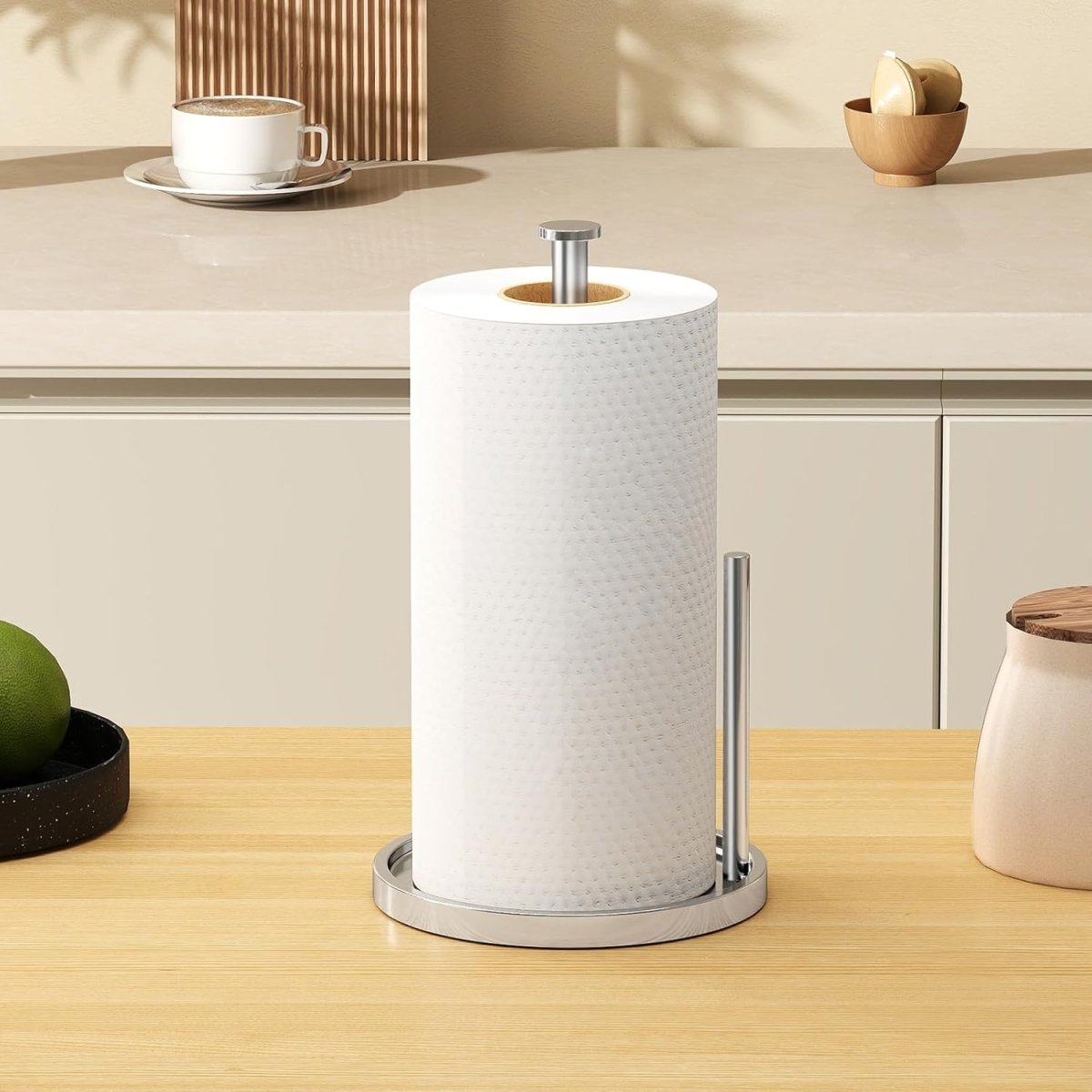 Paper Towel Holder Countertop, Standing Paper Roll Holder with Anti Slip Weighted Base, Stainless Steel Freestanding Paper Towel Holder for Kitchen, Black - Homesidy.com