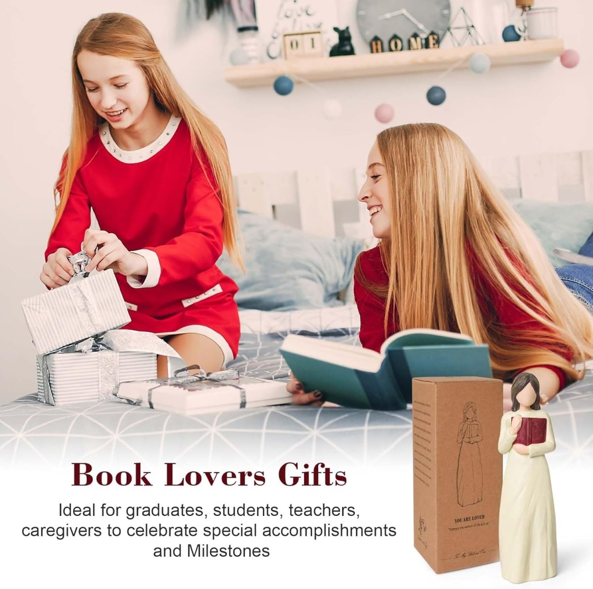 Cuayaes Reading Thinker Statue Book Lover Gifts for Women Readers, Graduates, Students, Teachers, Bookshelf Decor Aesthetic Sculpture Home Decor for Shelves Desk Office Living Room - Homesidy.com