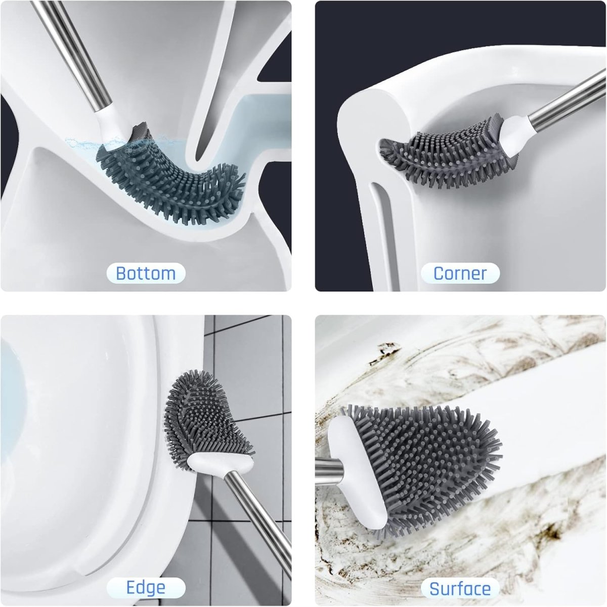 Sellemer Toilet Brush and Holder Set - Flexible Toilet Bowl Brush Head with Silicone Bristles, Compact Size for Storage and Organization, Ventilation Slots Base (1 Pack, Silver) - Homesidy.com