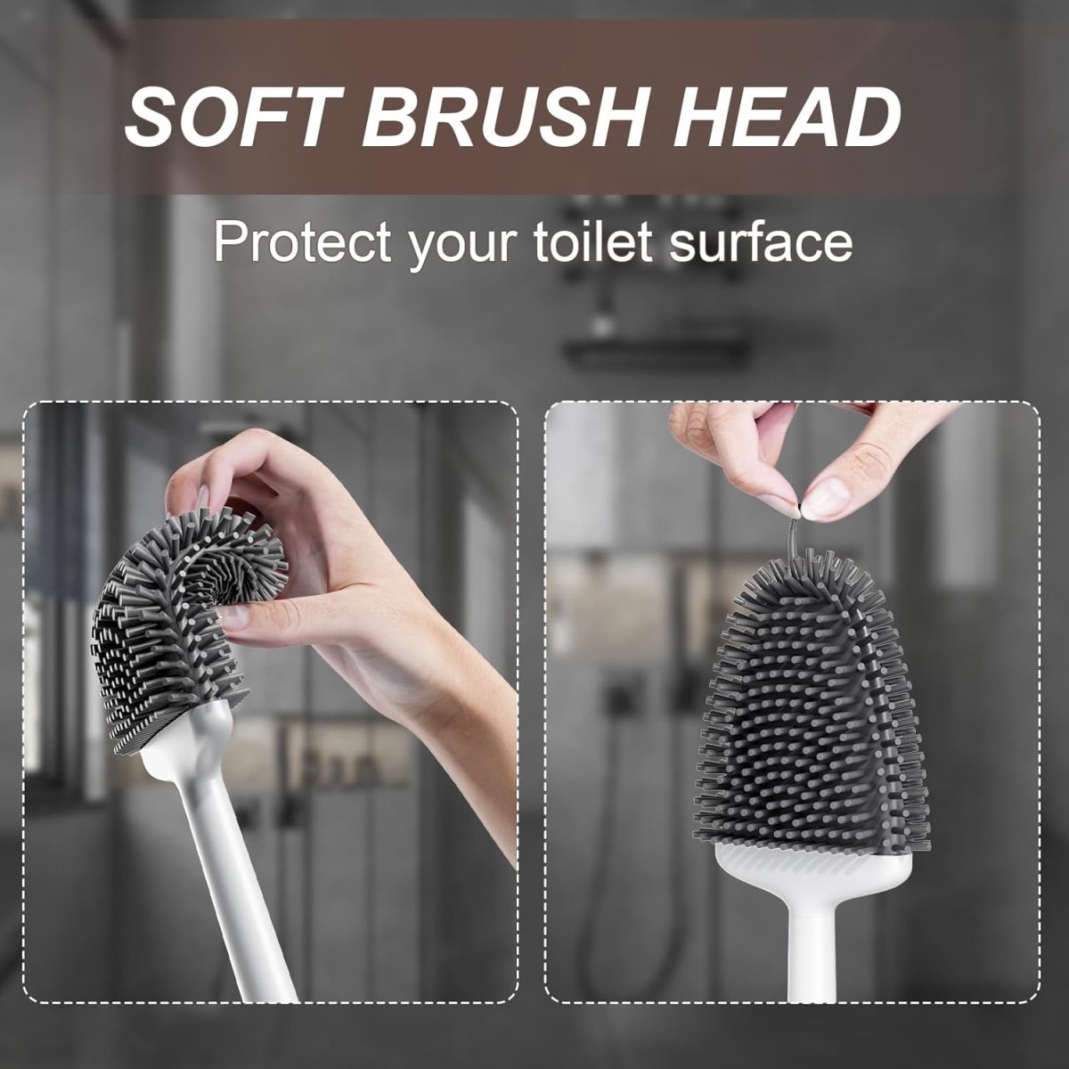 Sellemer Toilet Brush and Holder Set - Flexible Toilet Bowl Brush Head with Silicone Bristles, Compact Size for Storage and Organization, Ventilation Slots Base (1 Pack, Silver) - Homesidy.com