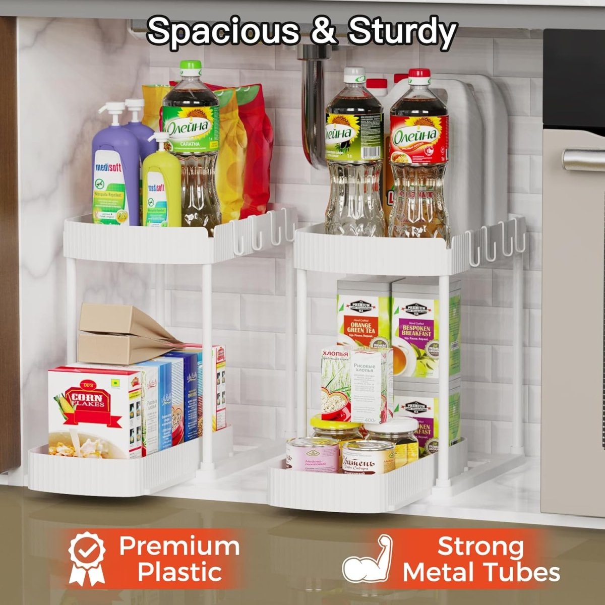 Ukeetap Multi - Purpose Pull - Out Storage Organizers, Under Sink/Cabinet Organizers and Storage for Bathroom &amp; Kitchen, Black, 12.8 Inches, 2 Packs - Homesidy.com
