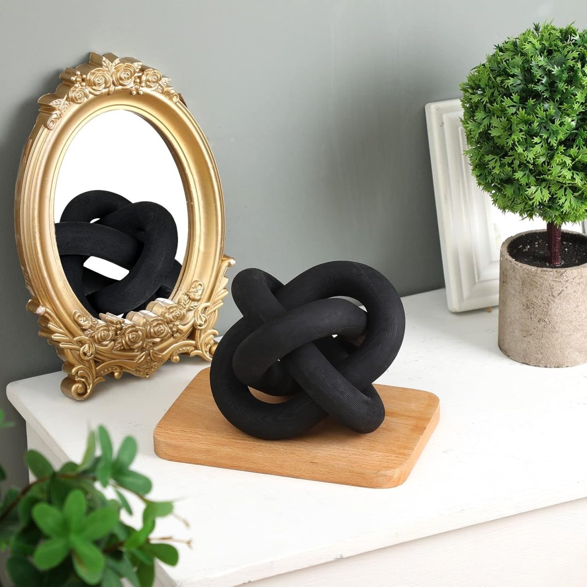 Yalikop 3 Link Wood Knot Decor - Hand Carved Coffee Table Decoration, Boho Chain Link Decor, Modern Shelf, Rustic Objects for Home Living Room Bedroom(White) - Homesidy.com