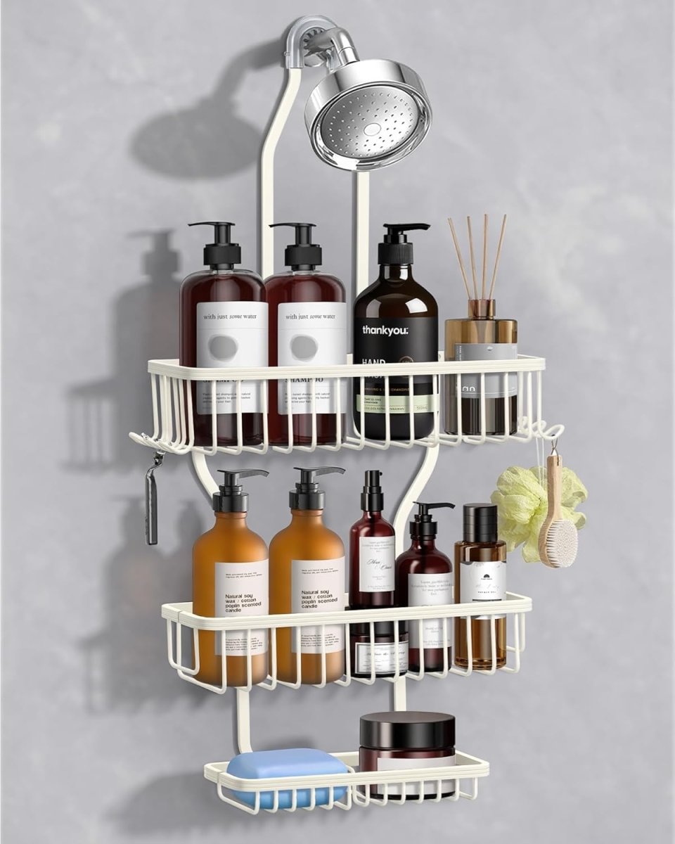 MSAICOE Shower Caddy Hanging - Never Rust Shower Hanging Organizer - Aluminum Over the ShowerHead Caddy with Soap Basket and 6 Hooks for Razor/Sponge (Black) - Homesidy.com