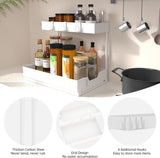2 Pack Under Sink Organizer 2 Tier Sliding Cabinet Organizers Multi - Purpose Sink Storage Basket L - Shape Narrow Space Storage Shelves with 4 Hook for Kitchen Bathroom Drawer, Black - Homesidy.com