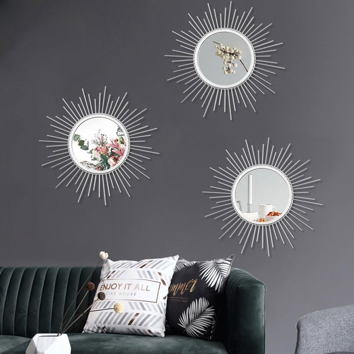3 Pack Metal Mirrors for Wall Sunburst Wall Mirrors Home Décor Decorative Hanging Wall Art for Living Room Bedroom Entryway (Gold, Flower Sunburst) - Homesidy.com