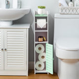 AOJEZOR Toilet Paper Holder Stand: No Drill PVC Small Bathroom Cabinet for Apartment Dwellers - Rental Deposit Protection - Small Space Storage Saving - Homesidy.com