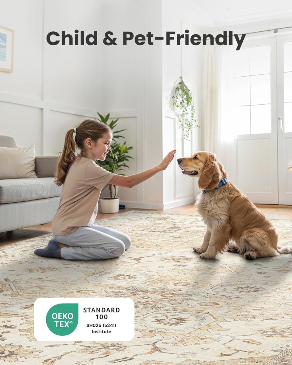 AMADA HOMEFURNISHING 8x10 Washable Area Rug, Low - Profile Large Area Rug with Non - Slip Backing &amp; Durable Edge Binding, Vintage Large Rugs for Living Room, Bedroom, Dinning Room - Homesidy.com