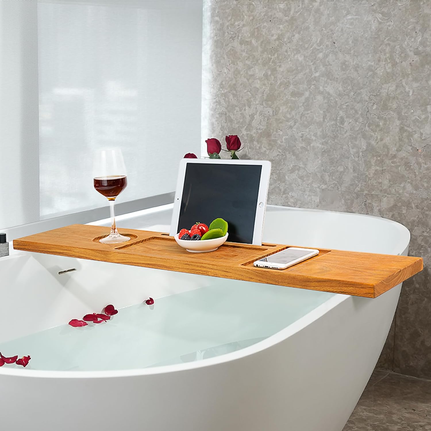 VaeFae Teak Bathtub Tray, Wooden Bath Caddy for Bathtub, Bath Tub Wood Table for Tub - Homesidy.com