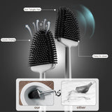 Sellemer Toilet Brush and Holder Set - Flexible Toilet Bowl Brush Head with Silicone Bristles, Compact Size for Storage and Organization, Ventilation Slots Base (1 Pack, Silver) - Homesidy.com