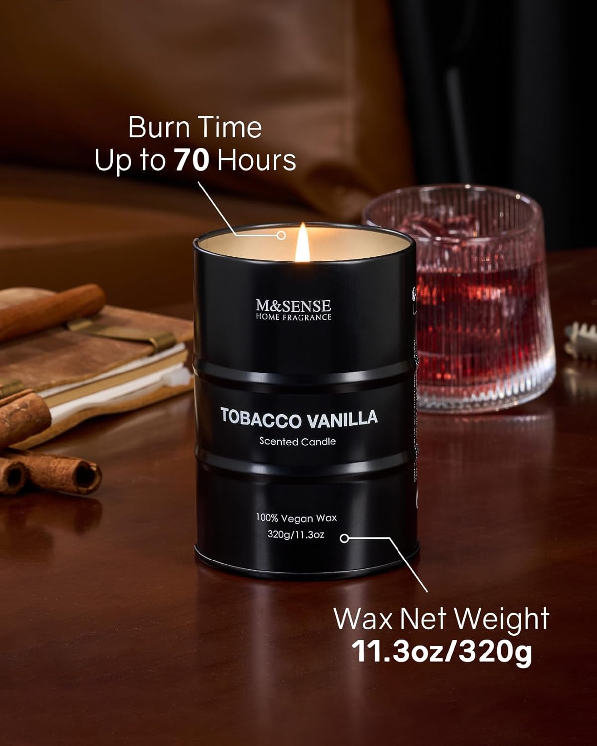M&amp;SENSE Scented Candle, Tobacco Vanilla Medium Jar Candle Gifts for Men, 70 Hours Slow Burning Natural Soy Candles 11.3oz, Stress Relief Aromatherapy Candles Home Decor, Valentines Day Gifts for Him - Homesidy.com